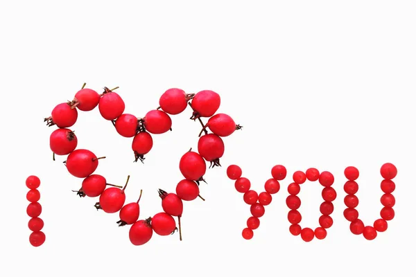 Valentine Card Concept Inscription Love You Made Yew Hawthorn Fruits — Stock Photo, Image