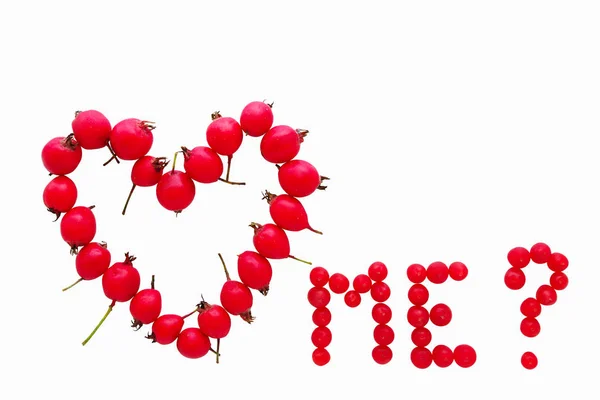 Sevgililer Kart Kavramı Kırmızı Porsuk Alıç Meyve Şekillendirme Beni Seviyor — Stok fotoğraf