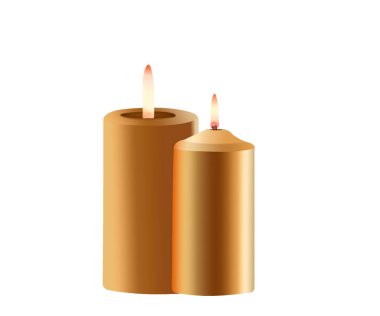 Beyaz bir arka plan üzerinde iki yanan sarı mum