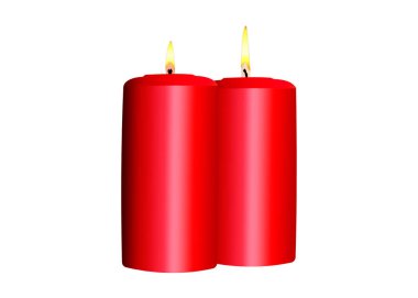 Beyaz bir arka plan üzerinde iki yanan kırmızı mumlar