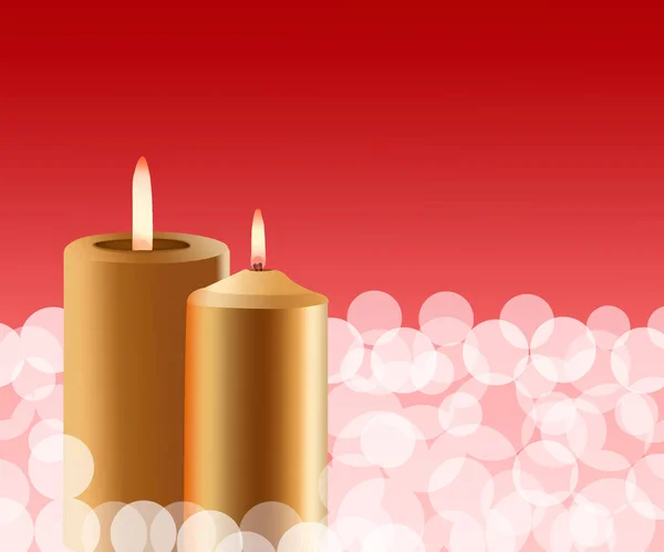 Twee Brandende Gele Kaarsen Een Achtergrond — Stockfoto