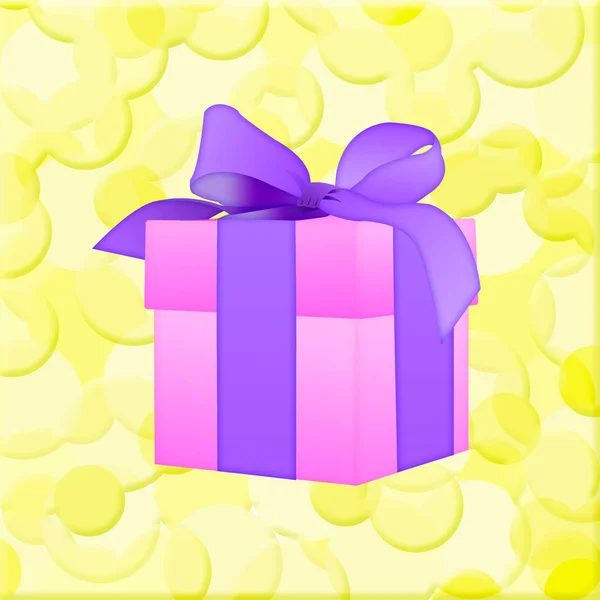 Pink Gift Box Ribbon Yellow Background — Stock Photo, Image