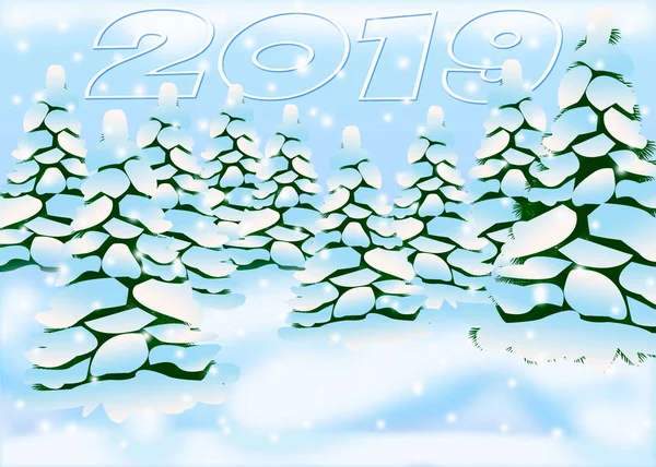 Winterwald Weihnachtsbaum Unter Schnee Wald Weihnachtskarte Zweitausendneunzehn — Stockfoto