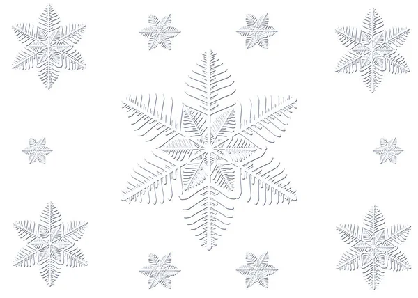 孤立的白色雪花在白色背景 雪花的例证 — 图库照片