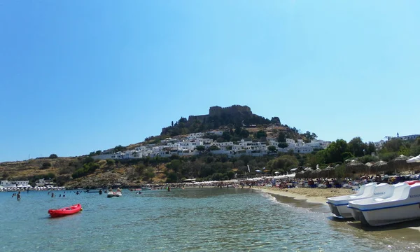 Vista Fortaleza Lindos Isla Rodas Países Bajos — Foto de Stock