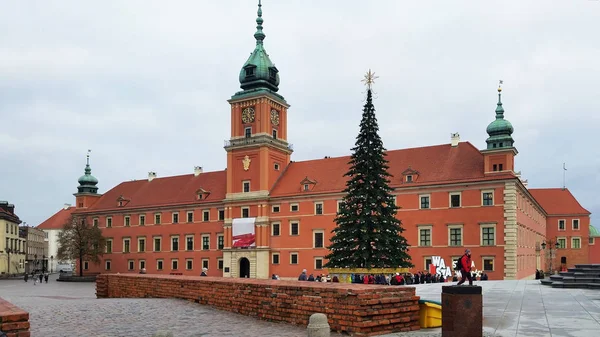 Королевский Замок Площади Замка Варшаве Польша Перед Рождеством Рождественская Елка — стоковое фото