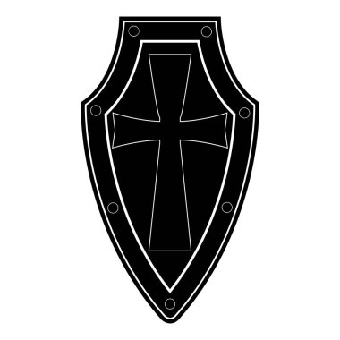 Beyaz arka planda siyah izole kalkan. Kalkan vektör Illustration. Amblem, sembol, kalkan kutsal kişilerin resmi