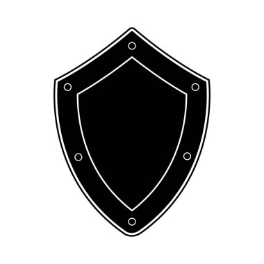 Beyaz arka planda siyah izole kalkan. Kalkan vektör Illustration. Amblem, sembol, kalkan kutsal kişilerin resmi