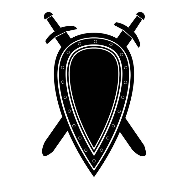 Escudo Negro Aislado Dos Espadas Sobre Fondo Blanco Ilustración Vectorial — Vector de stock