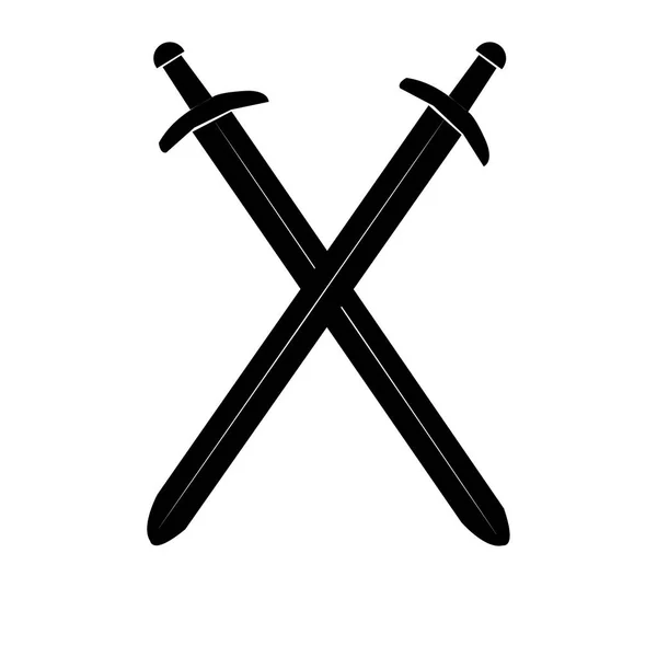 Zwei Schwerter Isoliert Auf Weißem Hintergrund Vektor Illustration Zweier Schwarzer — Stockvektor