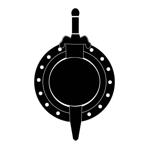 Escudo Redondo Aislado Con Espada Sobre Fondo Blanco Ilustración Vectorial — Vector de stock