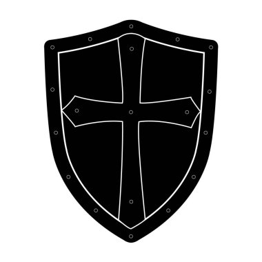 Beyaz arka planda siyah izole kalkan. Kalkan vektör Illustration. Amblem, sembol, kalkan kutsal kişilerin resmi