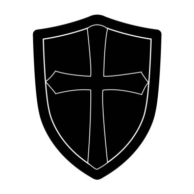 Beyaz arka planda siyah izole kalkan. Kalkan vektör Illustration. Amblem, sembol, kalkan kutsal kişilerin resmi