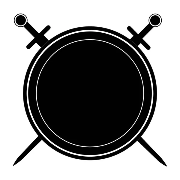 Ізольований Круглий Щит Мечами Білому Тлі Векторна Ілюстрація Чорного Щита — стоковий вектор