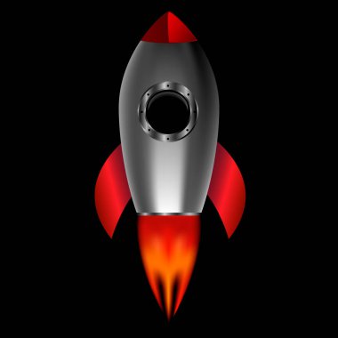 Bir roketvektör illüstrasyon. Siyah arka plan üzerinde roket