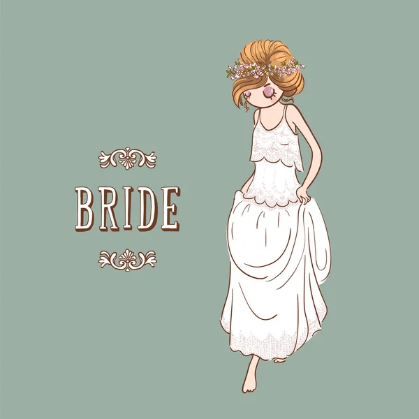 Cute Cartoon Bride White Wedding Dress Wreath Flowers Vector Illustration Royalty Free Stock Illustrations