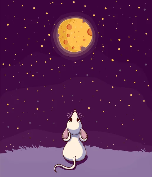 Χαριτωμένο Ποντίκι Και Φεγγάρι Από Τυρί Εικονογράφηση Διάνυσμα — Διανυσματικό Αρχείο