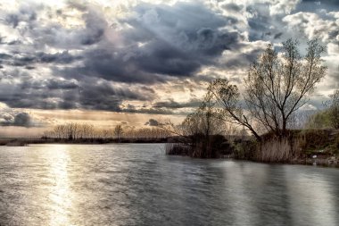 Göl, seçici odak ve küçük derinlik-in tarla, Mercek parlaması