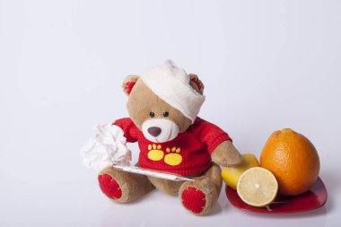 Ayı oyuncak hasta, seçici odak ve küçük alan derinliği