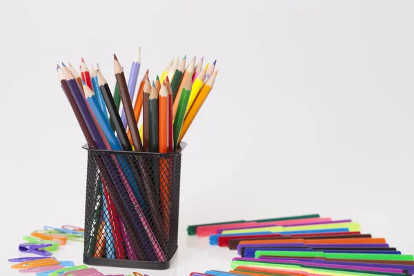 Kids School Office Supplies Table Selective Focus Small Depth Field — Stock Photo, Image
