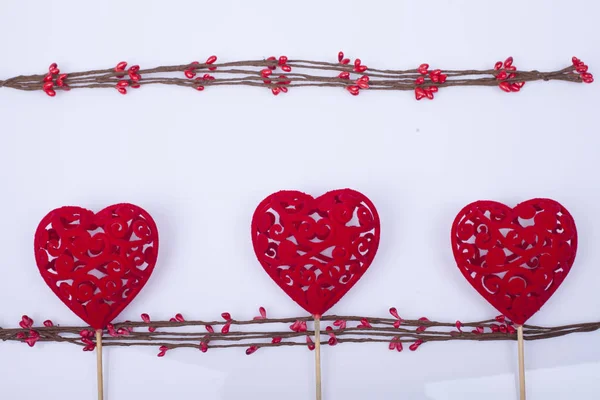 Three Beautiful Red Hearts White Background — Stock Photo, Image