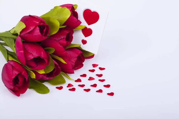 Красиві Тюльпани Серця Білому Тлі — стокове фото