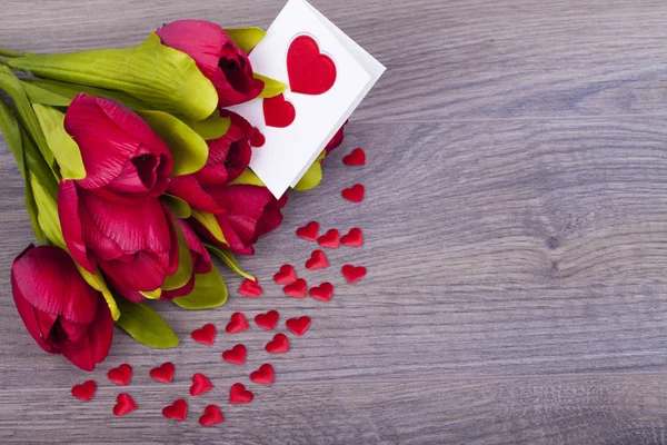 Красиві Тюльпани Серця Дерев Яному Фоні — стокове фото