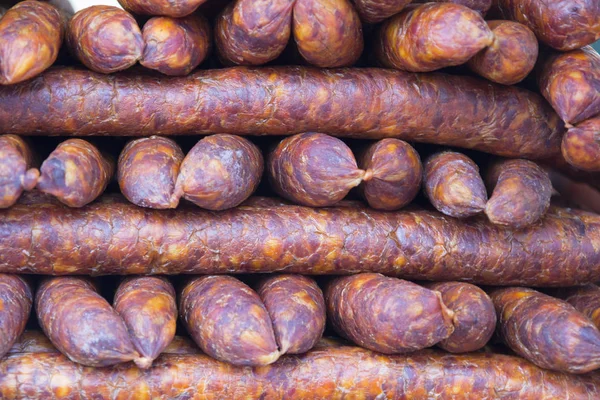 Embutido Ahumado Casero Fresco Para Comer Mercado —  Fotos de Stock