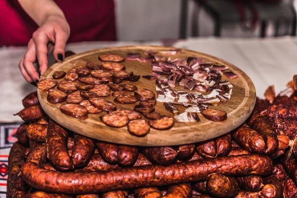 Salchicha Ahumada Casera Tocino Para Comida —  Fotos de Stock