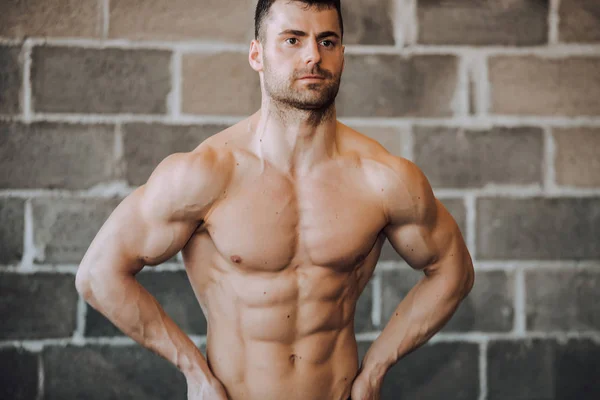 Muscular Culturista Gimnasio Que Muestra Abdominales Imagen — Foto de Stock