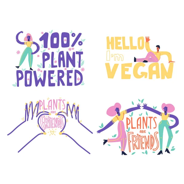 Set Segni Vettoriali Vegani Vegan Foods Simboli Dieta Vegana Base — Vettoriale Stock