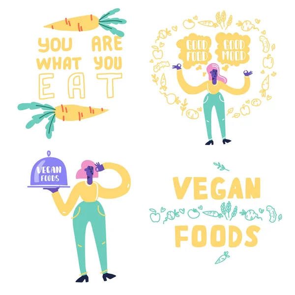 Vektorvegane Zeichen Vegane Lebensmittel Pflanzliche Vegane Ernährungssymbole Veganer Slogan Für — Stockvektor