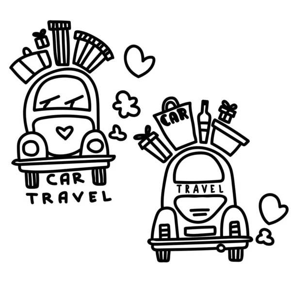 Travelling Car Suitcases Roof Car Traveling Alone Friends Coloring Page — Stock Vector