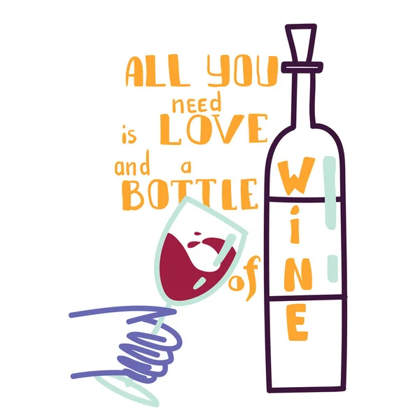 All You Need Love Bottle Wine Bottle Red Wine Isolated — Stock Vector