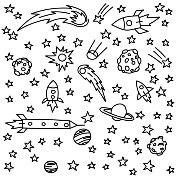 Space Coloring Page Space Travel Illustration Vector Doodle Image Clipart — Stock Vector