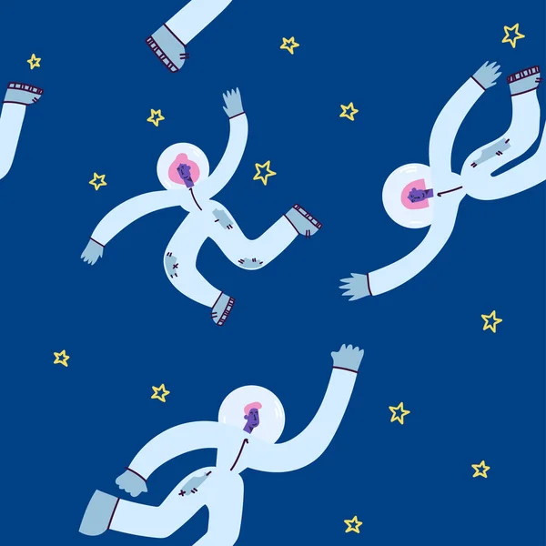 Astronautas Espacio Patrón Dibujos Animados Lindo Astronautas Niñas Niños Vector — Archivo Imágenes Vectoriales