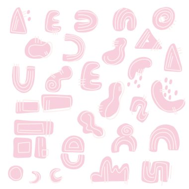 El yapımı tasarım elementleri, organik şekiller, soyut arkaplanlar. Büyük bir el seti çeşitli şekiller ve karalama nesneleri çizdi. Soyut modern trend vektör illüstrasyonu.