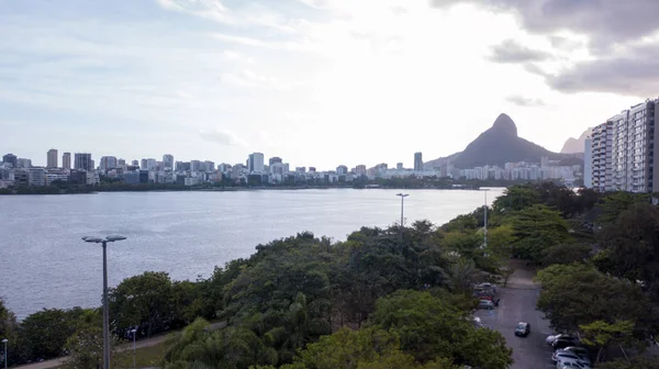 Vue Aérienne Drone Lagune Rio Janeiro Copacabana Crépuscule — Photo