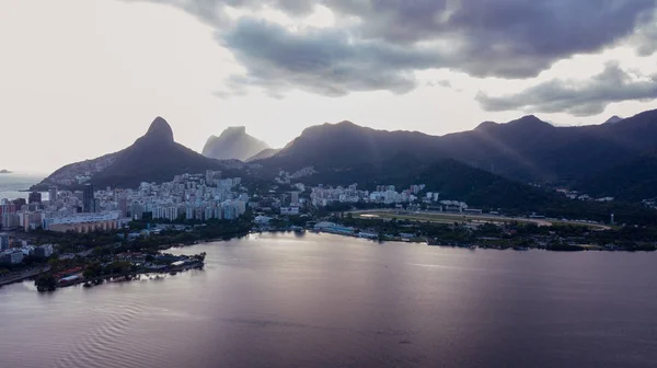 Vue Aérienne Drone Lagune Rio Janeiro Copacabana Crépuscule — Photo