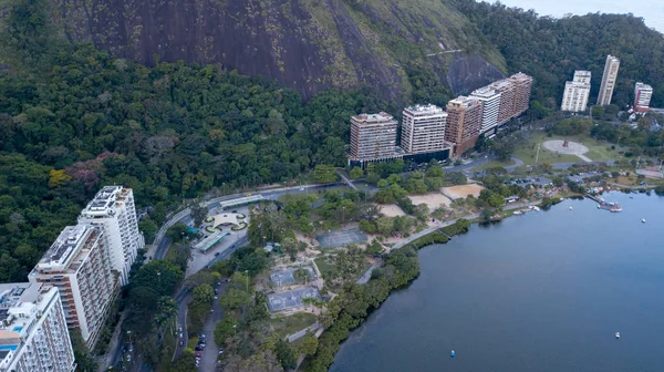 Luchtfoto Van Het Gedreun Van Lagune Rio Janeiro Copacabana Schemering — Stockfoto