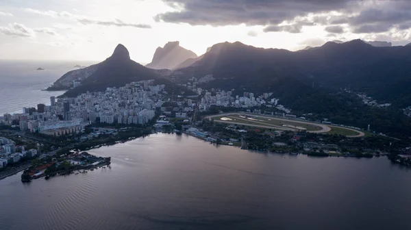 Vue Aérienne Drone Lagune Rio Janeiro Copacabana Crépuscule — Photo