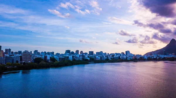 Aerial View Drone Lagoon Rio Janeiro Copacabana Dusk — Stock Photo, Image