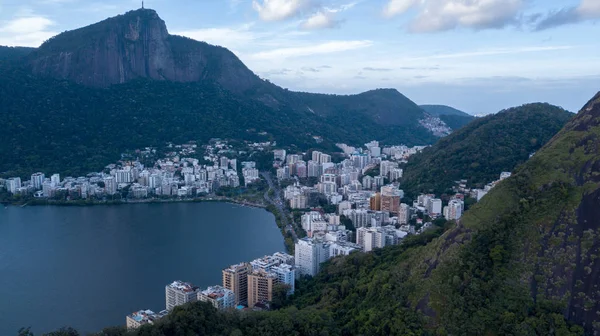 Vue Aérienne Drone Lagune Rio Janeiro Copacabana Crépuscule Images De Stock Libres De Droits