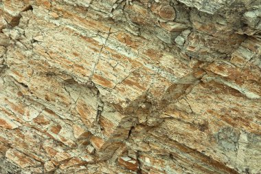 Dünya yüzeyinde tortul kaya katmanları oluştu. Azak denizinin güney kıyısında outcrops. Taman Yarımadası, Temryuk bölgesi, Krasnodar region, Rusya Federasyonu