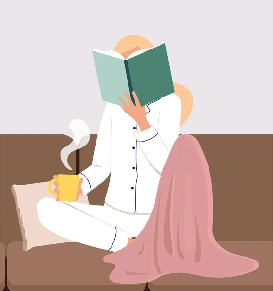 Una chica en la cama leyendo un libro . — Vector de stock