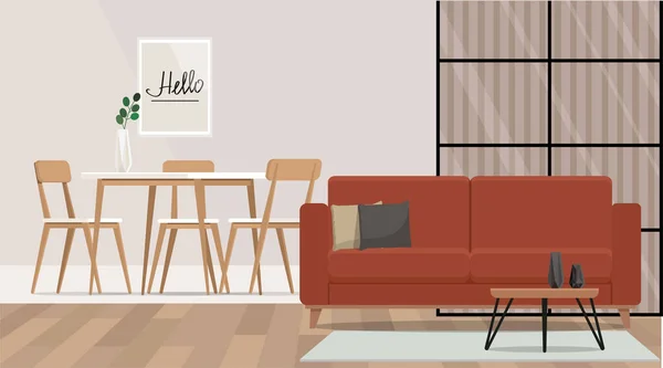 Wohnzimmereinrichtung Mit Sofa Vektorillustration — Stockvektor