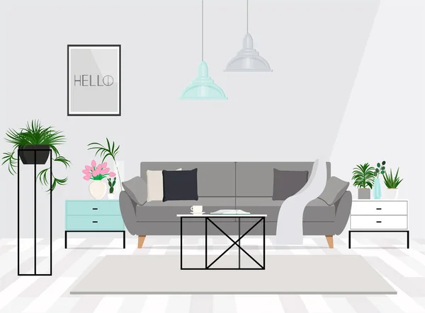 Wohnzimmereinrichtung Mit Sofa Vektorillustration — Stockvektor