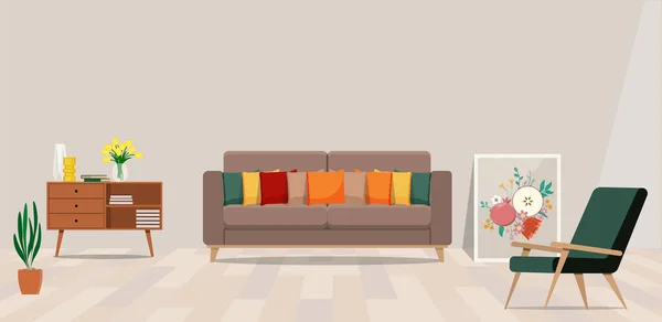 Woonkamer Interieur Met Sofa Vector Illustratie — Stockvector