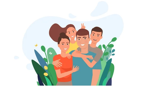 Lycklig Familj Poserar Gräs Vektor Illustration — Stock vektor