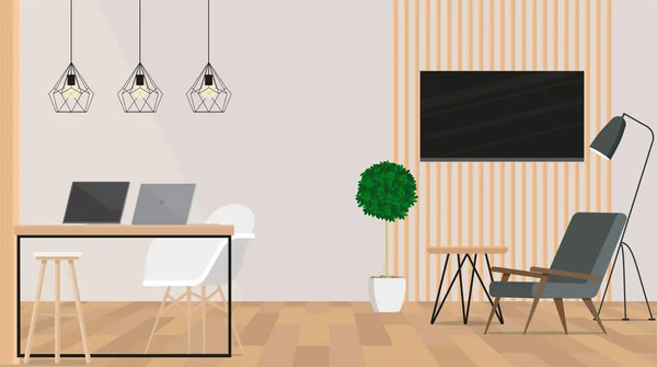 Woonkamer Interieur Met Fauteuil Vector Illustratie — Stockvector